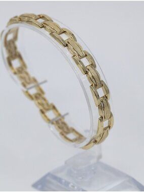 Unique 14K Karat Solid Yellow Gold Designer Custom Wide Link Bracelet - 8" L